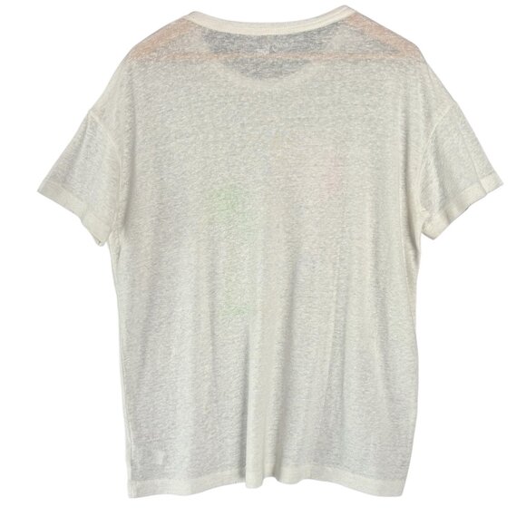 Aerie Womens Pink Green Palm Tree Tropical Linen Blend Top Sz Small Cream Beachy - Picture 9 of 9